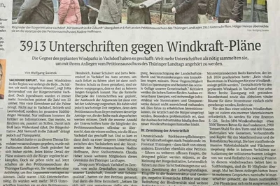 Übergabe von 3913 Unterschriften gegen Windkraftpläne in Vachdorf